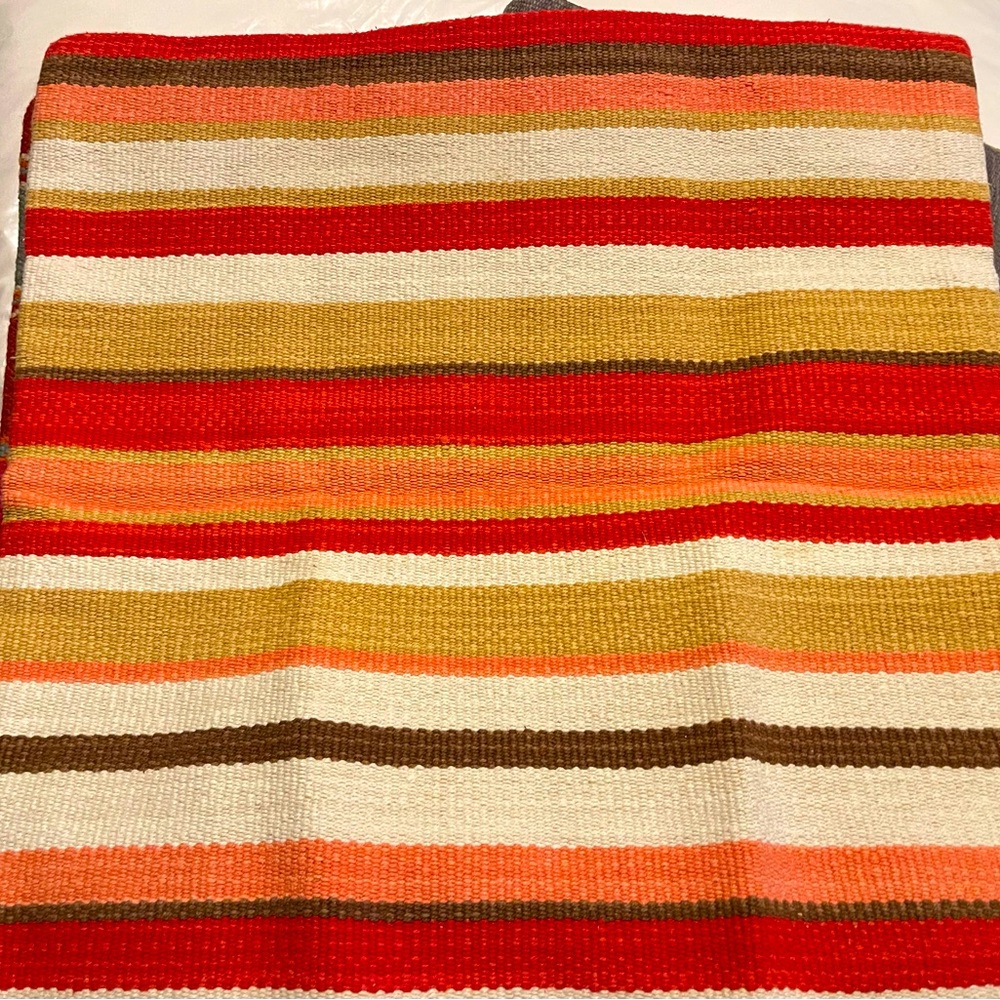 New Pottery Barn Steiner Stripe Dhurrie Kilim Pillow Cover, 20” Corals #2